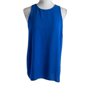 Vince Camuto Blue Chiffon Hi Low Blouse XS Pleated Backside Keyhole Sleeveless